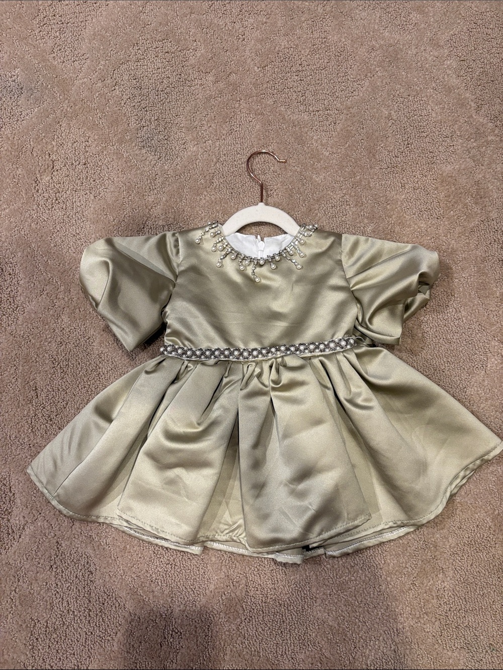 Girls Satin Party Dress with Pearl Trim - Sage